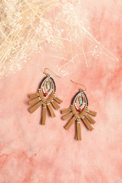 Suede Fringe Beaded Earrings