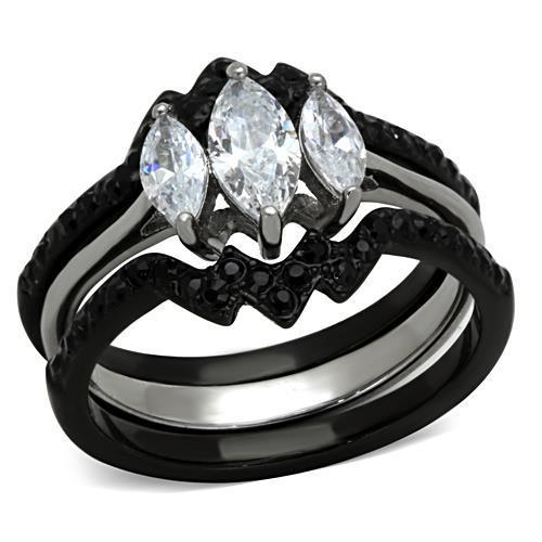 TK1347 - Two-Tone IP Black Stainless Steel Ring with AAA Grade CZ  in